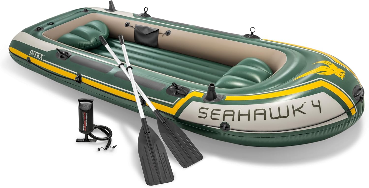 INTEX Seahawk Inflatable Boat Series with Oars, High-Output Pump, Fish