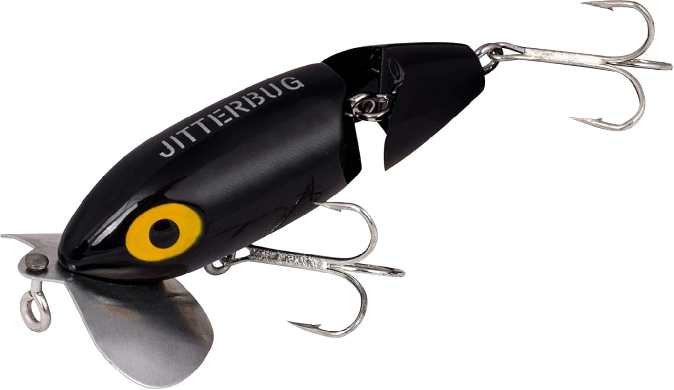 Arbogast Jointed Jitterbug Topwater Bass Lure Black 3.5in 5/8oz Excell