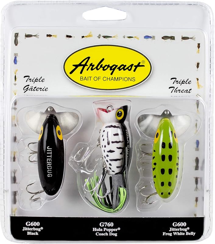 Arbogast Triple Threat 3-Pack Lures with Jitterbug Hula Poppers for Ba
