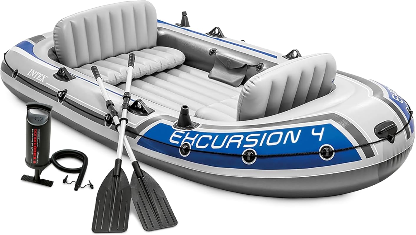 INTEX 68324EP Excursion 4 4-Person Inflatable Boat Set with Oars, Pump