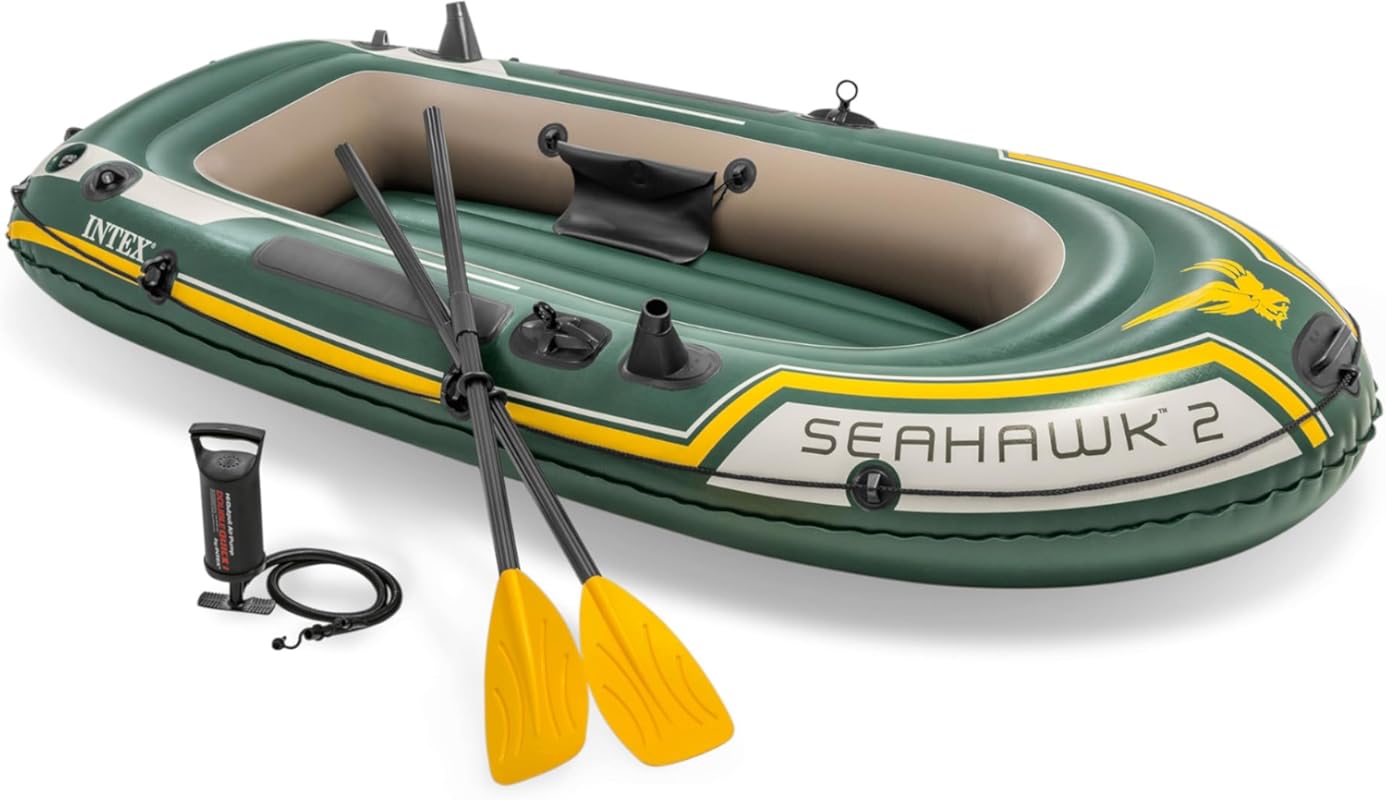 INTEX Seahawk Inflatable Boat Series with Oars, High-Output Pump, Fish