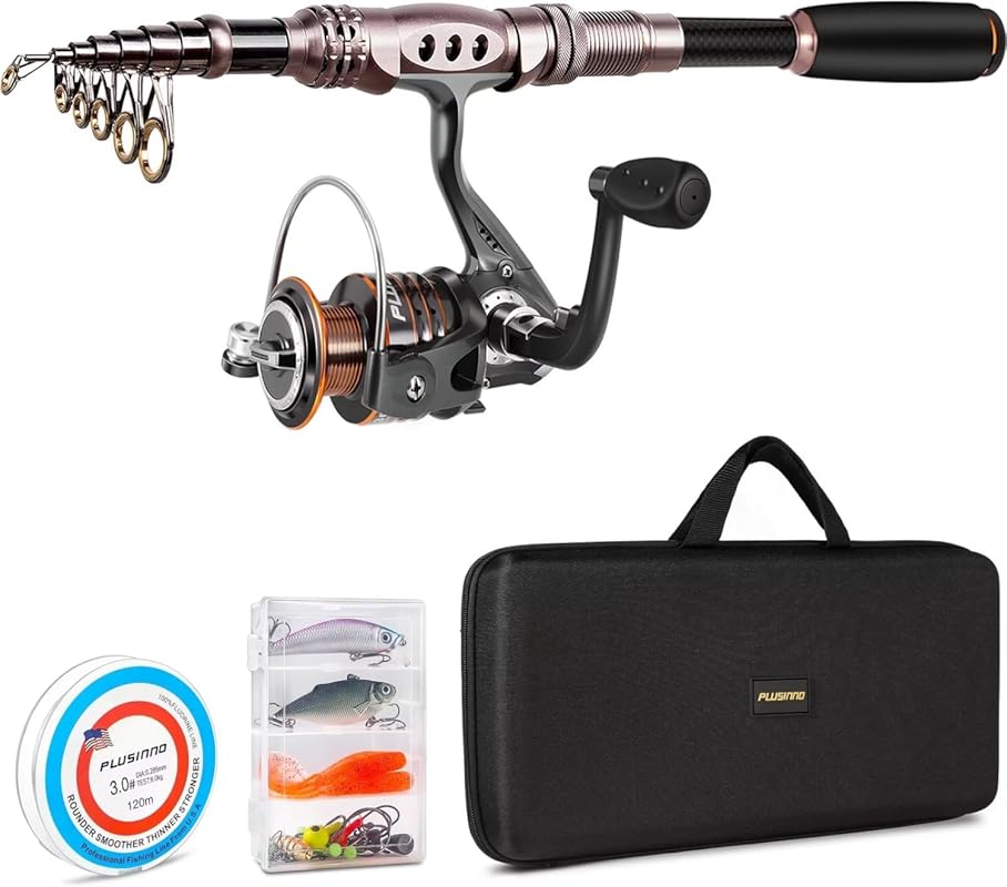 PLUSINNO Carbon Fiber Telescopic Fishing Rod Reel Combo Kit for Saltwa