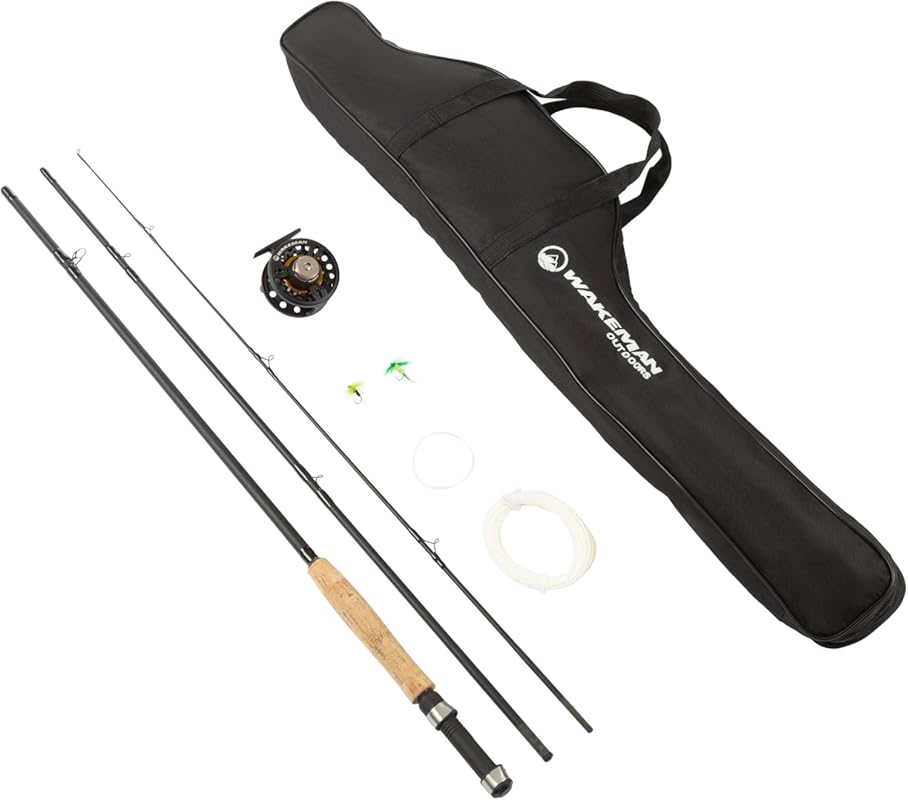 Wakeman Outdoors Fly Fishing Rod Reel Combo Starter Kit with Case & Ac