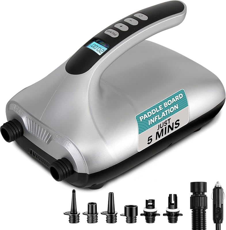 Portable 20 PSI Electric Paddle Board Pump: Dual-Stage Compressor, Aut