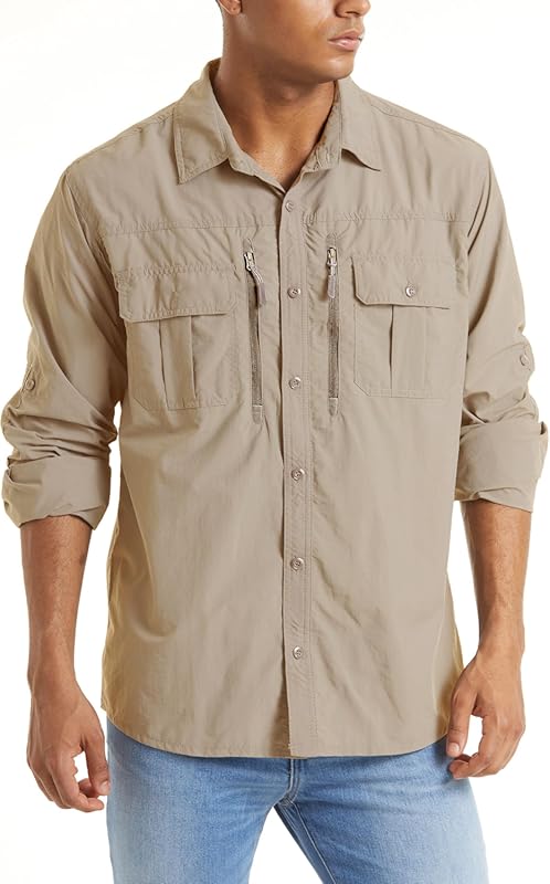 TACVASEN Men's Quick Dry Long Sleeve Tactical Fishing Shirt Button Up 