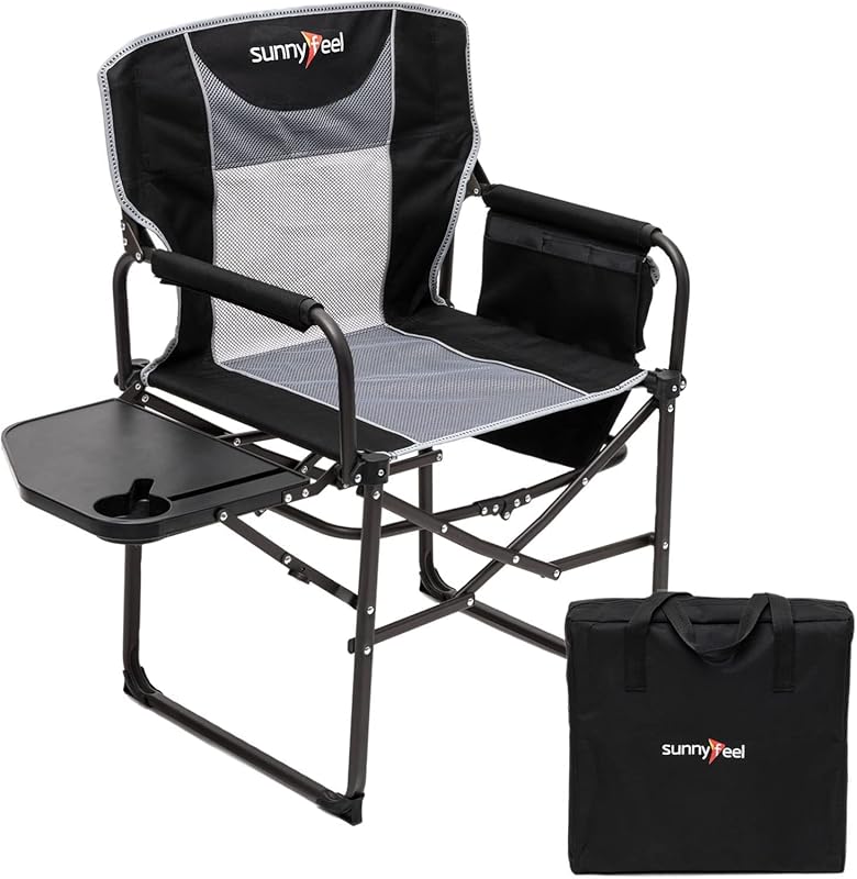 SUNNYFEEL Oversized Heavy Duty Camping Directors Chair Side Table Pock