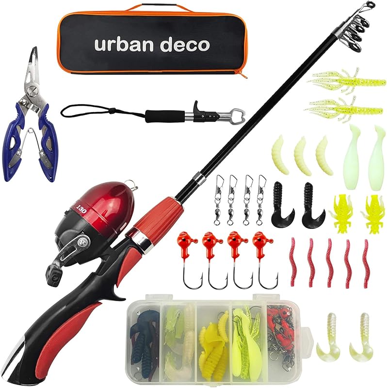 Urban Deco Portable Telescopic Kids Fishing Rod Reel Combo Kit with Ta