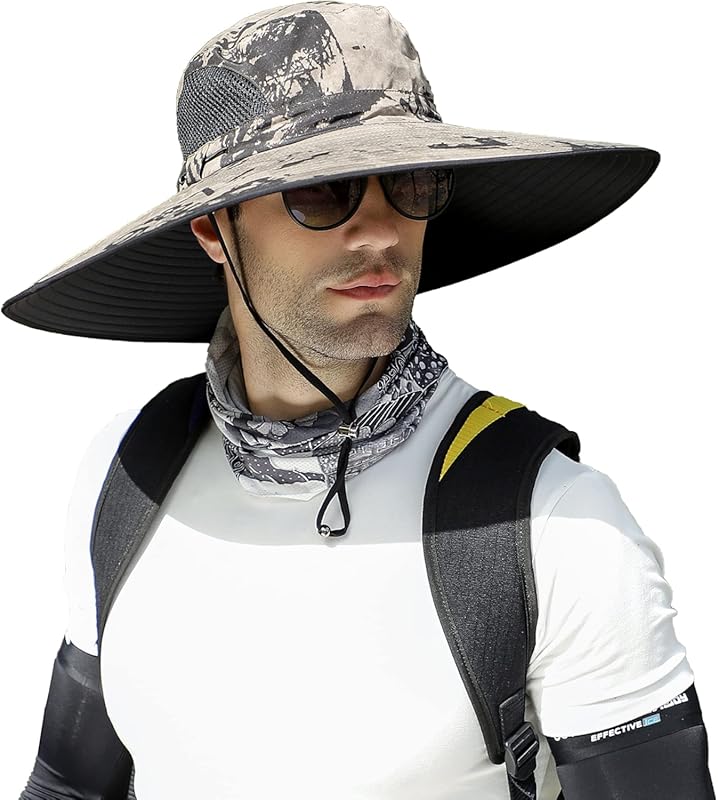 Leotruny Men's UPF 50+ Waterproof Wide Brim Bucket Sun Hat for Fishing
