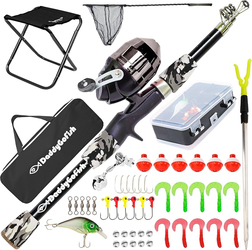 DaddyGoFish Kids Fishing Rod Reel Combo Tackle Box Starter Kit for Beg