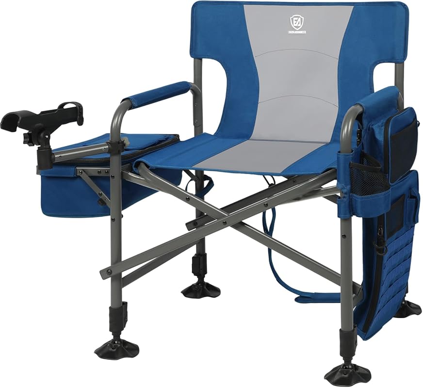 EVER ADVANCED Ice Fishing Chair with Rod Holder Cooler Adjustable Feet