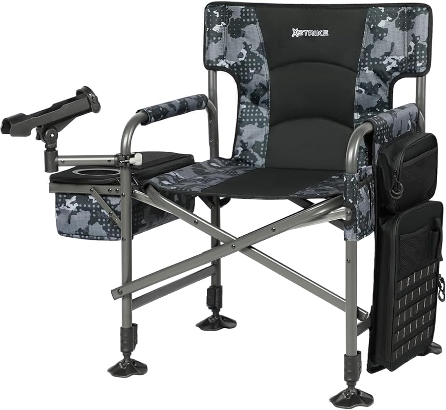 X Strike Folding Ice Fishing Chair with Rod Holder Adjustable Legs, Co
