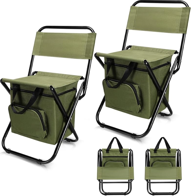 Jerify 2-Pack Foldable Fishing Chair with Cooler Bag Backrest Portable