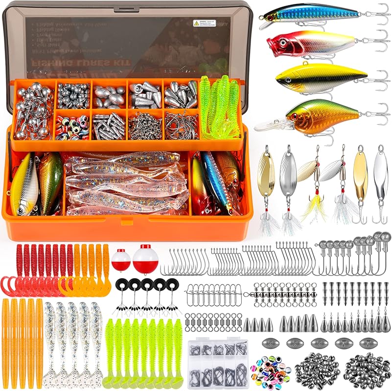 PLUSINNO 353/404-Piece Upgrade Fishing Lures Tackle Box with Hooks, We
