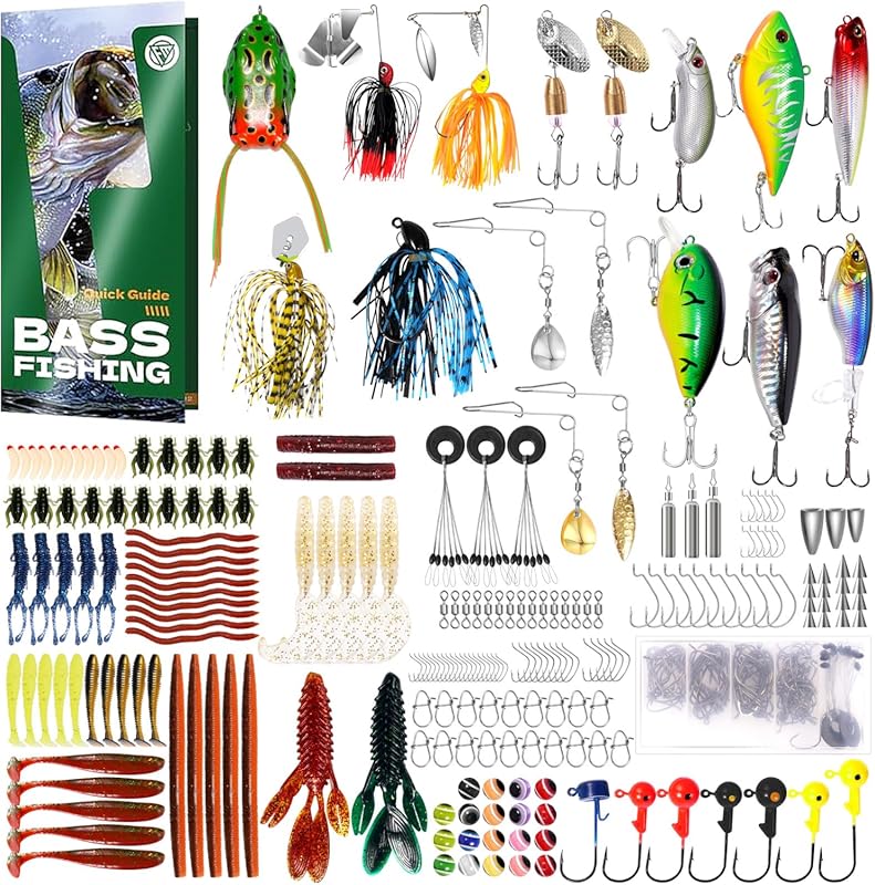 FONMANG 322-Piece Fishing Lures Kit Buzzbait Spinnerbaits Jigs Frogs T