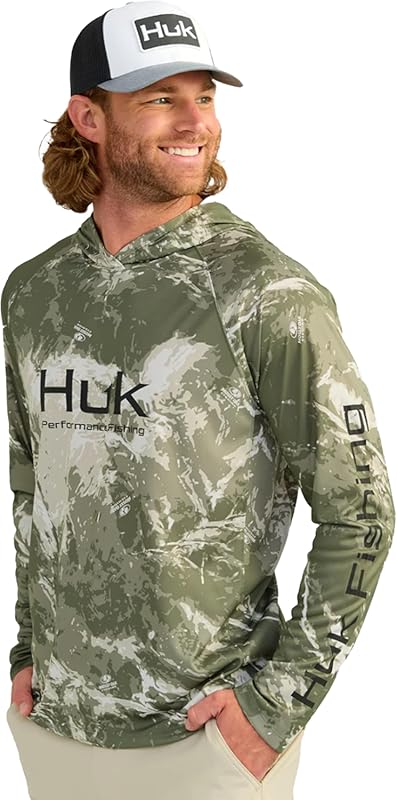 HUK Men's Pursuit Pattern Crew Sleeve Performance Fishing Shirt Quick-