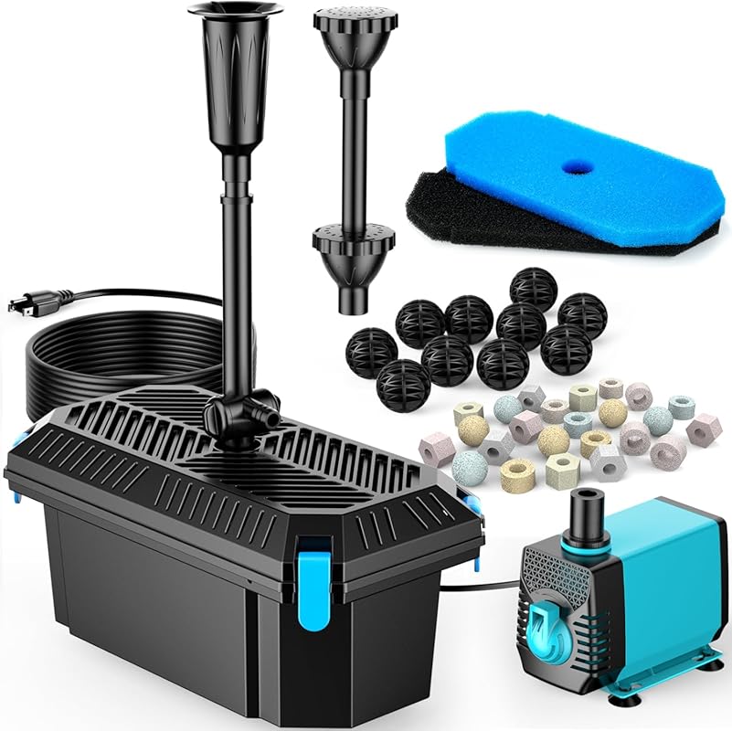 POPOSOAP 660GPH Pond Filter with 40W Pump & Fountain Kit for Clean Out