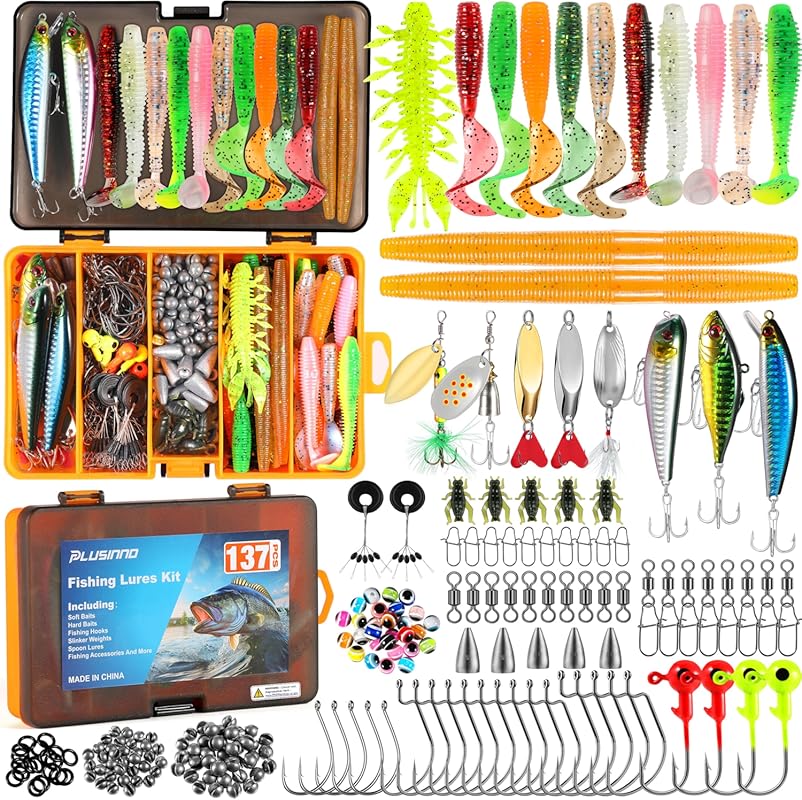 PLUSINNO 137-Piece Fishing Lures Tackle Box with Crankbaits Spoons Hoo