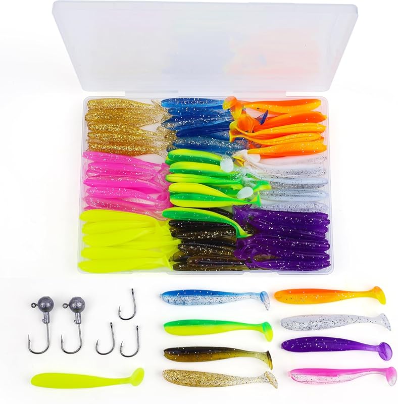 90PCS Soft Plastic Fishing Lures Kit with 5PCS Hooks - Paddle Tail Swi