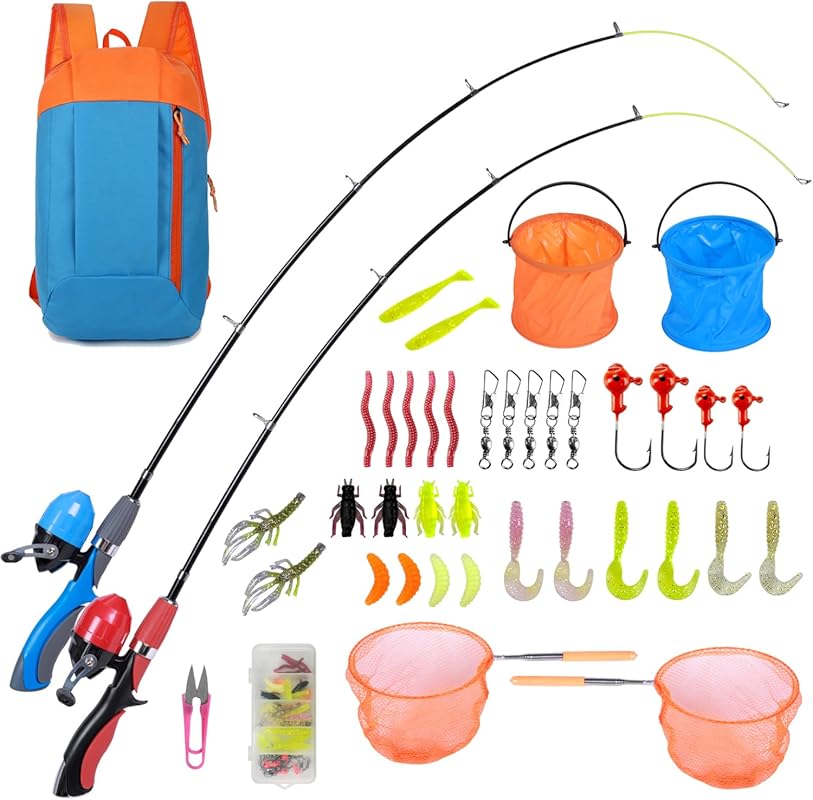 Urban Deco 2-Pack Kids Telescopic Fishing Pole Kit with Tackle Box Net