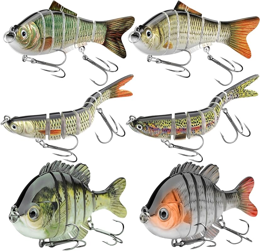 CHSMONB 6-Pack Lifelike Jointed Swimbaits for Bass Trout Walleye - Slo