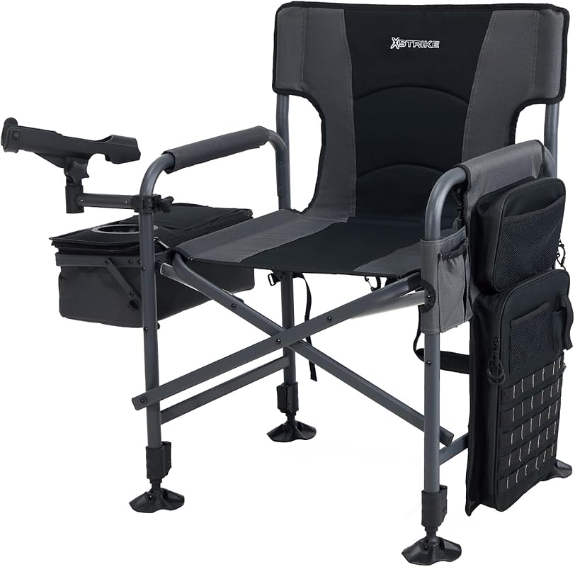 X Strike Folding Ice Fishing Chair with Rod Holder Adjustable Legs Coo