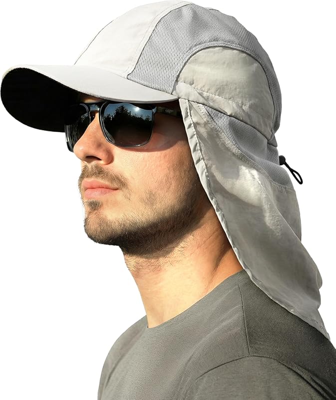 Breathable Mesh Men's Sun Protection Fishing Hat with Neck Flap for Hi