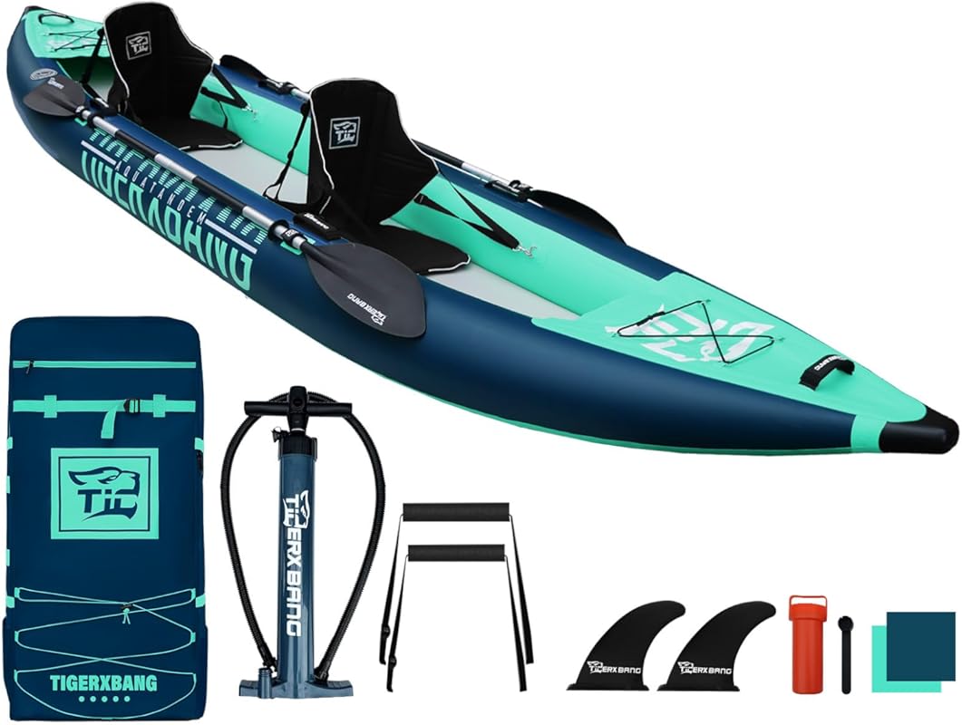 TIGERXBANG 13.8'x37.8'' Inflatable 2-Person Touring Kayak with Paddles