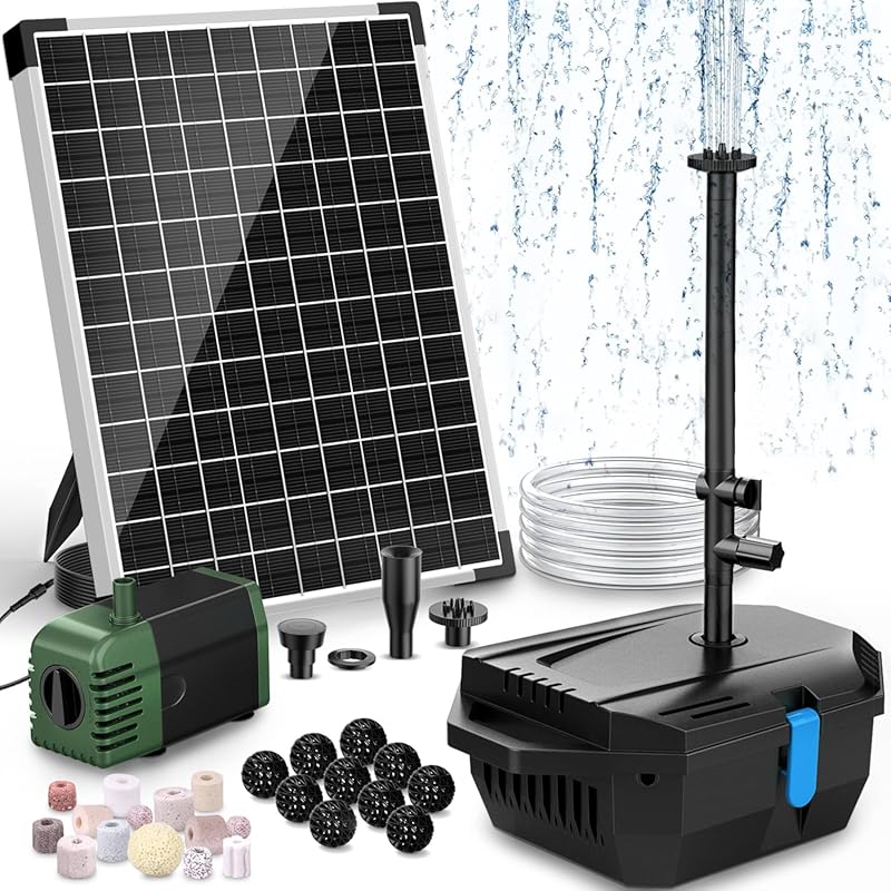 POPOSOAP 20W Solar Pond Filter & 280GPH Fountain Pump Kit with 6.6FT T