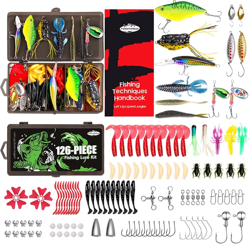 FONMANG Fishing Lures Tackle Box Kit with VIBs Frogs Minnows Soft Bait