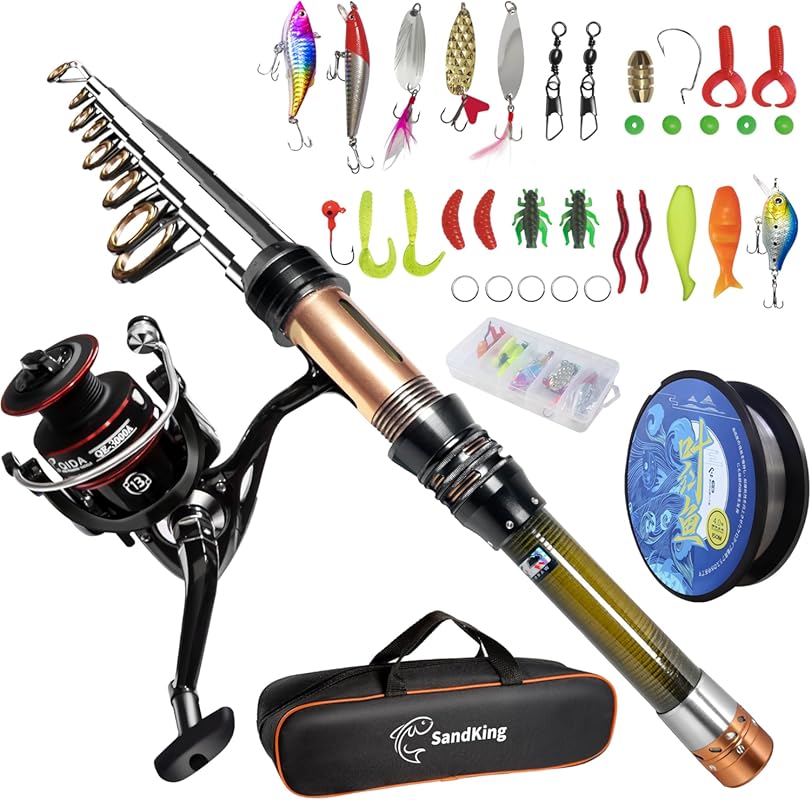 Carbon Fiber Telescopic Fishing Rod Reel Combo Kit Spinning Reel Line 