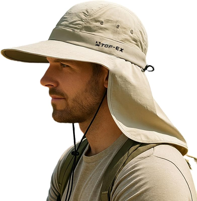 TOP-EX UPF 50+ Cooling Wide Brim Sun Hat with Neck Flap for Hiking Fis