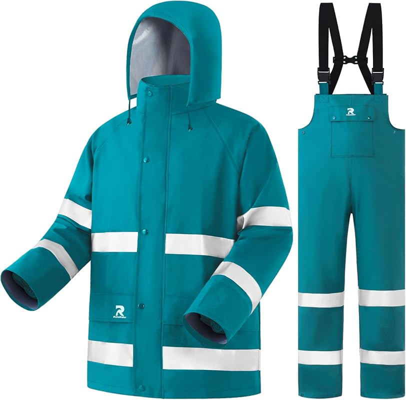RainRider Heavy Duty Waterproof Reflective Rain Suits: Coat Bib Pants 