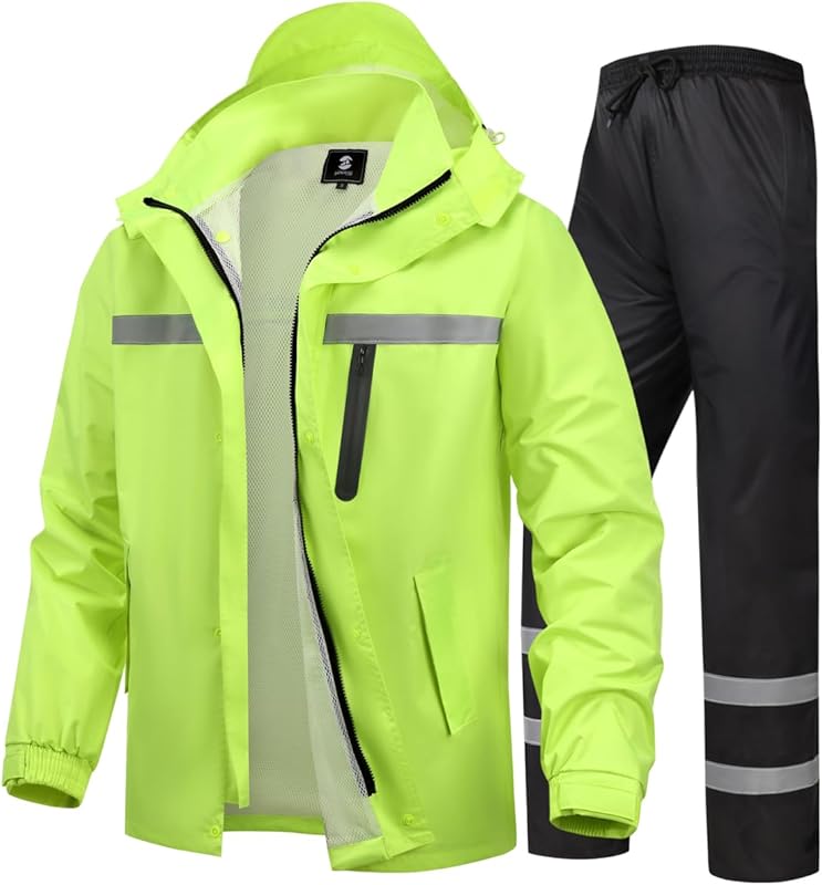 High Visibility Reflective Men's Waterproof Rain Suit: Jacket Pants fo