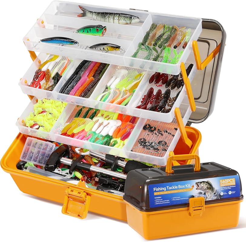 560-Piece Fishing Tackle Box Kit with Lures, Pliers, Hooks in 4-Layer 