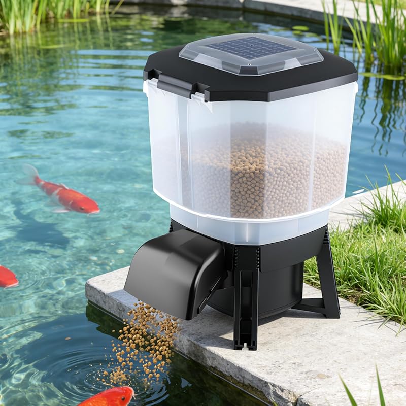 23L Solar Automatic Pond Fish Feeder Large Capacity Programmable Timer
