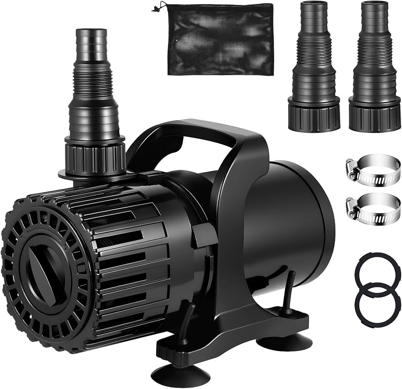 Adjustable 690-1800GPH Submersible Pond Pump with Filter Bag, 20FT Cor