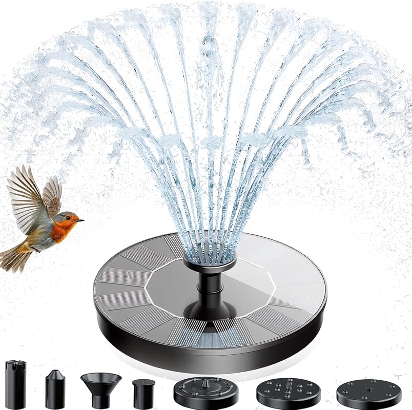 AMZtime Upgraded Free-Standing Mini Solar Fountain Pump for Bird Baths
