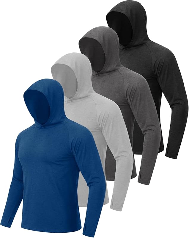BOOJO 4 Pack Men's UPF 50+ Sun Hoodie Fishing Shirts Long Sleeve Light