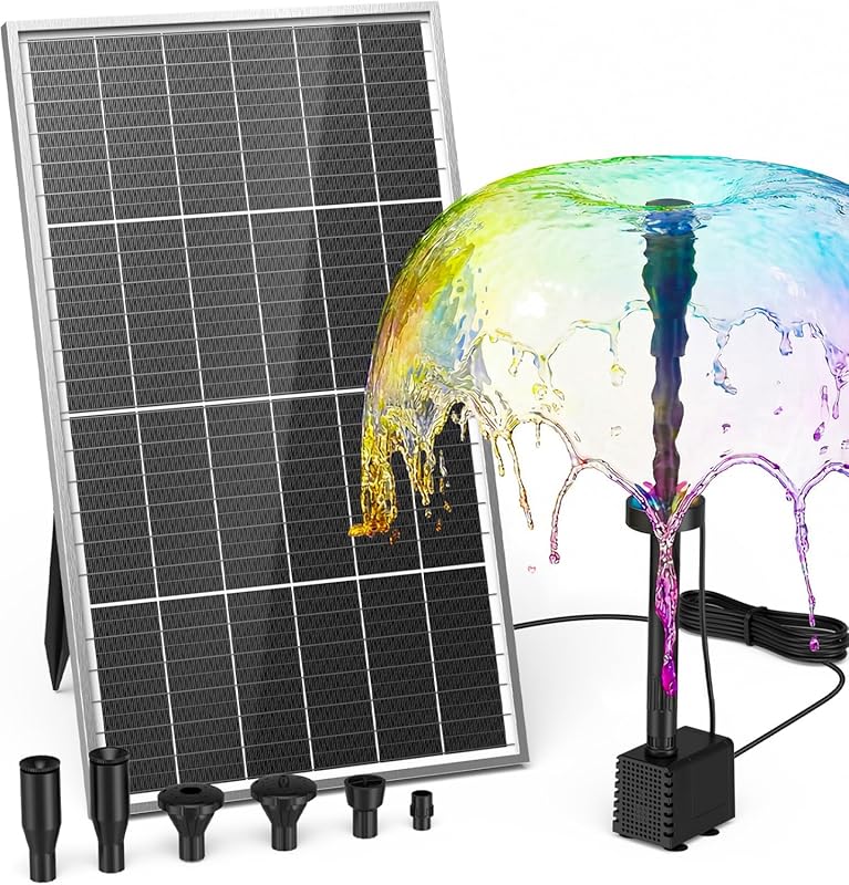 AMZtime 20W Solar Fountain Pump with 4000mAh Battery & Lights, DIY for