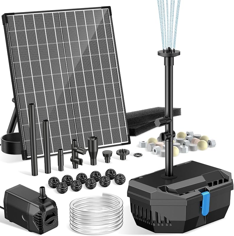 NFESOLAR 20W 160GPH Solar Pond Filter Kit with Fountain Pump, 16.5FT C