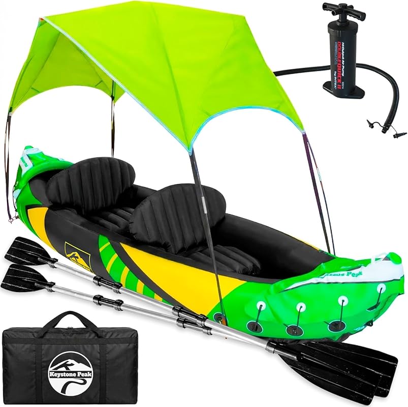 Heavy-Duty 2-Person Inflatable Tandem Kayak with Detachable Sun Canopy