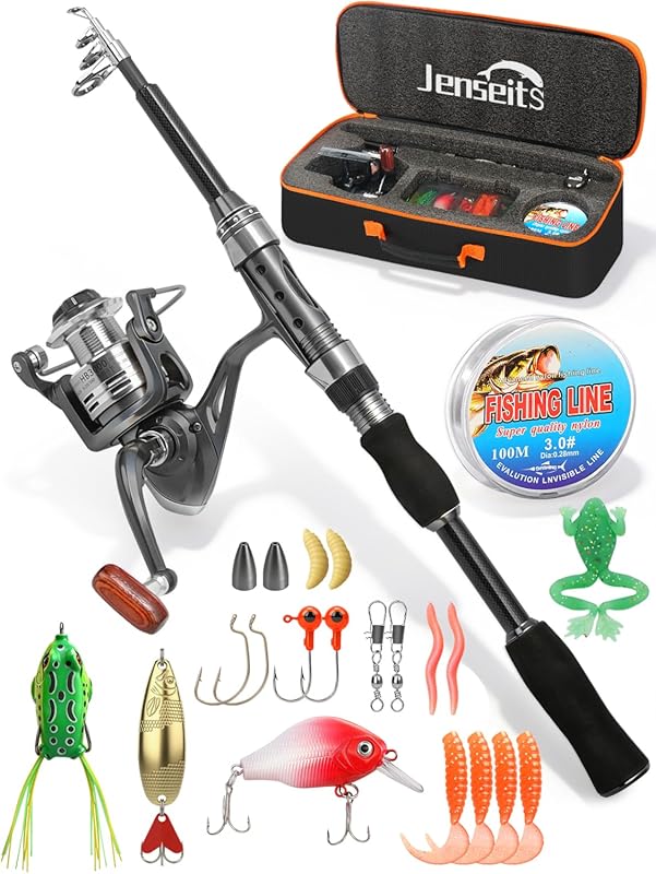 Jenseits 6ft Carbon Fiber Telescopic Rod Reel Combo 5.2:1 Spinning Ree
