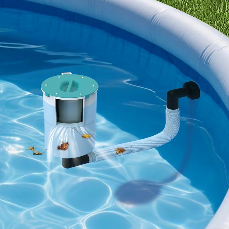 Automatic Floating Turquoise Above Ground Pool Skimmer with Debris Bas