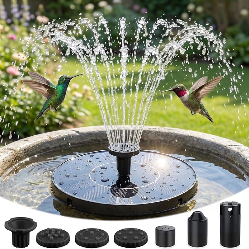 2026 Upgraded 1.4W Solar Bird Bath Fountain Pump with 7 Nozzles, Free 
