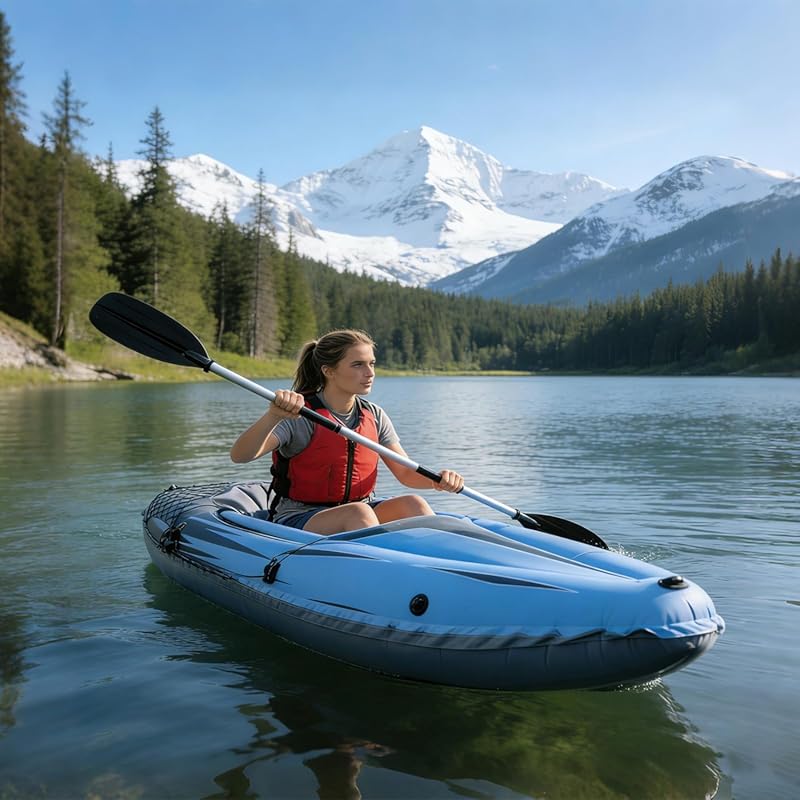 9ft 1-Person Inflatable Fishing Kayak, 220lb Capacity with Aluminum Oa