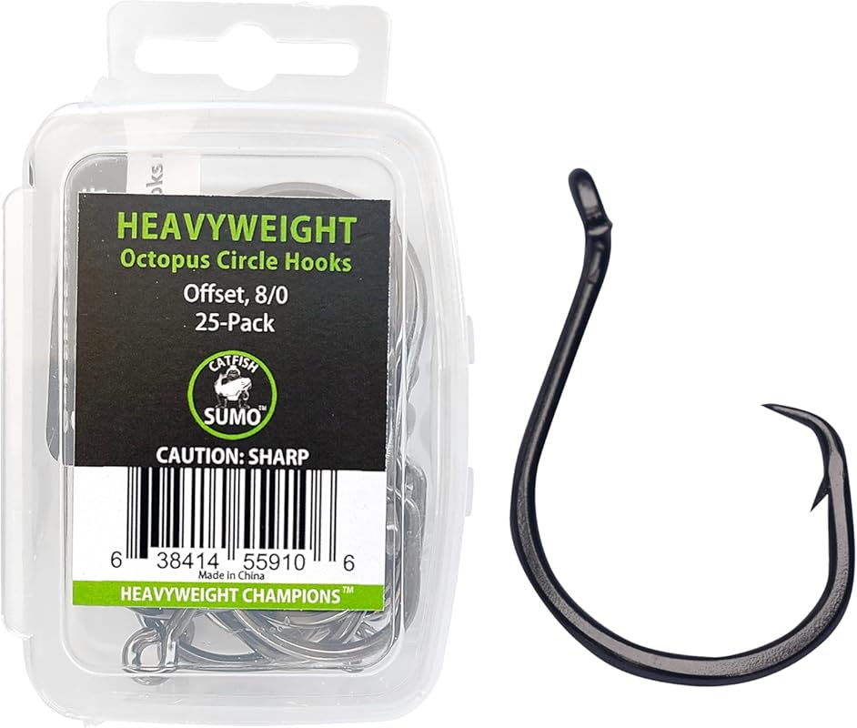 Heavyweight Offset Octopus Circle Hooks for Catfish - 25 Pack