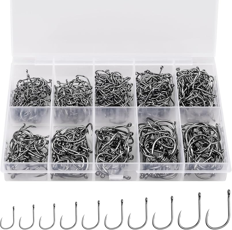 ReeMoo Premium Carbon Steel Fishing Hooks – 500/100 PCS in Portable Bo