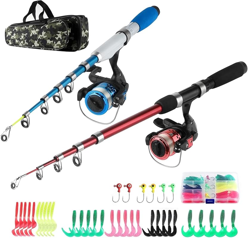 Collapsible 2PCS Telescopic Fishing Rod Reel Combo Kit with Lures Hook