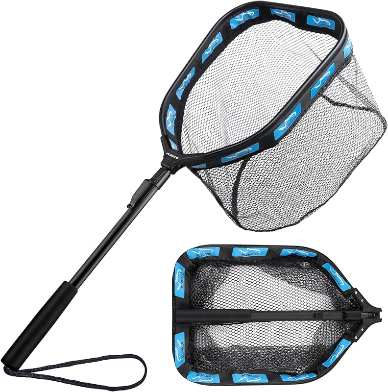 PLUSINNO Floating Fishing Net with Rubber Coating for Salmon, Fly, Kay