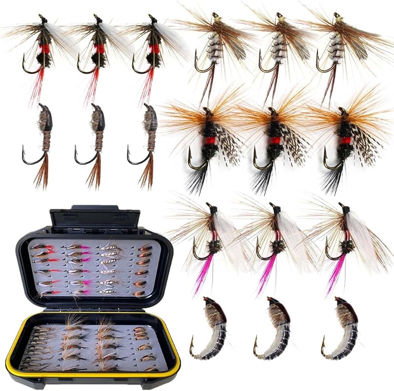 50Pcs Handmade Dry/Wet Fly Kit with Streamers & Box for Trout Bass Fis